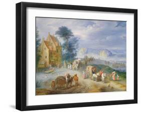 Landscape with Peasants, Carts and a Ferry-Joseph van Bredael-Framed Giclee Print