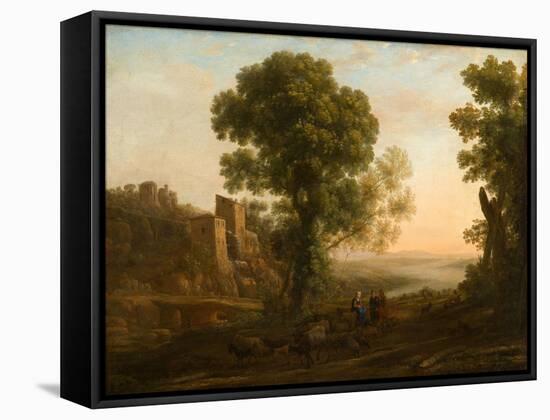 Landscape with Peasants Returning with Their Herds, c.1637-Claude Lorrain-Framed Stretched Canvas