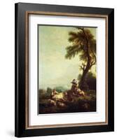 Landscape with Peasants Watching a Herd of Cattle-Francesco Zuccarelli-Framed Giclee Print