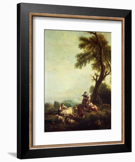 Landscape with Peasants Watching a Herd of Cattle-Francesco Zuccarelli-Framed Giclee Print