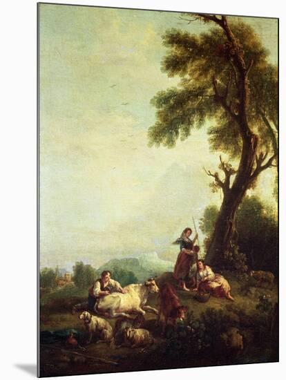 Landscape with Peasants Watching a Herd of Cattle-Francesco Zuccarelli-Mounted Giclee Print