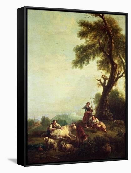 Landscape with Peasants Watching a Herd of Cattle-Francesco Zuccarelli-Framed Stretched Canvas