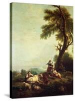 Landscape with Peasants Watching a Herd of Cattle-Francesco Zuccarelli-Stretched Canvas