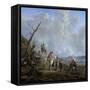 Landscape with Riders, Hunters and Peasants-Johannes Lingelbach-Framed Stretched Canvas