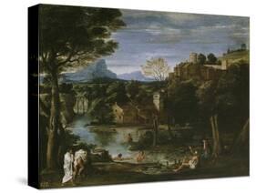 Landscape with River and Bathers-Annibale Carracci-Stretched Canvas