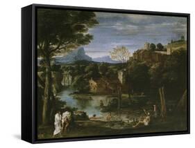 Landscape with River and Bathers-Annibale Carracci-Framed Stretched Canvas