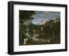 Landscape with River and Bathers-Annibale Carracci-Framed Giclee Print