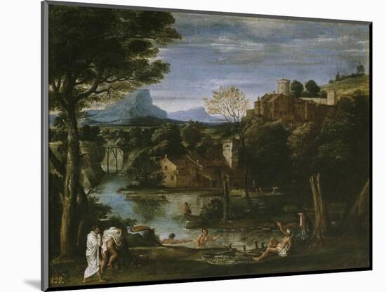 Landscape with River and Bathers-Annibale Carracci-Mounted Giclee Print