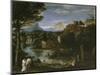 Landscape with River and Bathers-Annibale Carracci-Mounted Giclee Print