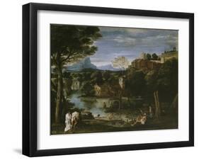 Landscape with River and Bathers-Annibale Carracci-Framed Giclee Print