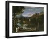Landscape with River and Bathers-Annibale Carracci-Framed Giclee Print