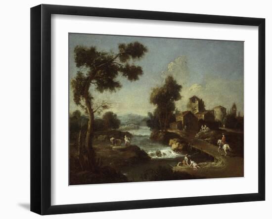 Landscape with Road, Cottages and Man Riding-Giuseppe Zais-Framed Art Print