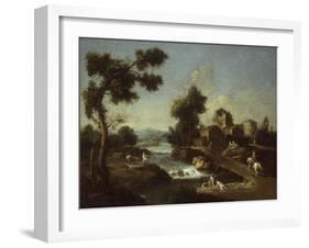 Landscape with Road, Cottages and Man Riding-Giuseppe Zais-Framed Art Print