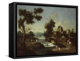 Landscape with Road, Cottages and Man Riding-Giuseppe Zais-Framed Stretched Canvas