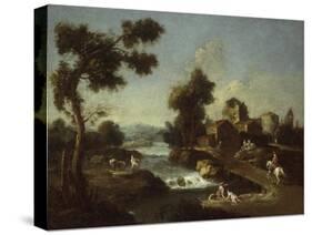 Landscape with Road, Cottages and Man Riding-Giuseppe Zais-Stretched Canvas