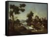 Landscape with Road, Cottages and Man Riding-Giuseppe Zais-Framed Stretched Canvas