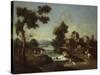 Landscape with Road, Cottages and Man Riding-Giuseppe Zais-Stretched Canvas