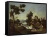 Landscape with Road, Cottages and Man Riding-Giuseppe Zais-Framed Stretched Canvas