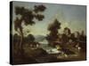 Landscape with Road, Cottages and Man Riding-Giuseppe Zais-Stretched Canvas