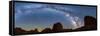 Landscape with rock formations in desert under Milky Way galaxy in sky at night, Kofa Queen Cany...-Panoramic Images-Framed Stretched Canvas