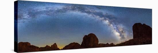 Landscape with rock formations in desert under Milky Way galaxy in sky at night, Kofa Queen Cany...-Panoramic Images-Stretched Canvas
