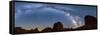 Landscape with rock formations in desert under Milky Way galaxy in sky at night, Kofa Queen Cany...-Panoramic Images-Framed Stretched Canvas