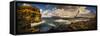 Landscape with rocky coastline and Kalsoy Island, Faroe Islands, Denmark-Panoramic Images-Framed Stretched Canvas