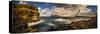 Landscape with rocky coastline and Kalsoy Island, Faroe Islands, Denmark-Panoramic Images-Stretched Canvas