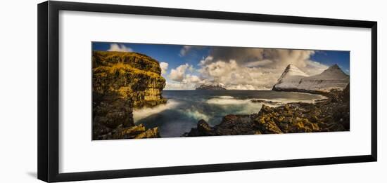 Landscape with rocky coastline and Kalsoy Island, Faroe Islands, Denmark-Panoramic Images-Framed Photographic Print