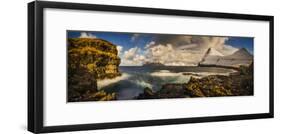 Landscape with rocky coastline and Kalsoy Island, Faroe Islands, Denmark-Panoramic Images-Framed Photographic Print