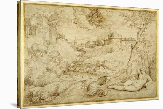 Landscape with Roger and Angelica, from 'Orlando Furioso', X, after Titian-Domenico Campagnola-Stretched Canvas