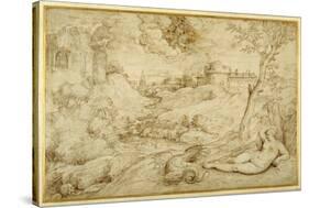 Landscape with Roger and Angelica, from 'Orlando Furioso', X, after Titian-Domenico Campagnola-Stretched Canvas