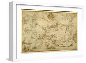 Landscape with Roger and Angelica, from 'Orlando Furioso', X, after Titian-Domenico Campagnola-Framed Giclee Print