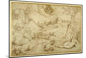 Landscape with Roger and Angelica, from 'Orlando Furioso', X, after Titian-Domenico Campagnola-Mounted Giclee Print