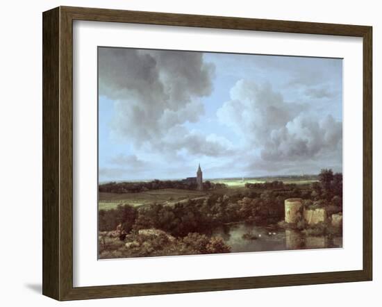 Landscape with Ruined Castle and Church, c.1665-70-Jacob Isaaksz. Or Isaacksz. Van Ruisdael-Framed Giclee Print