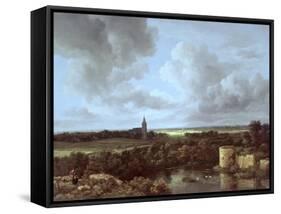 Landscape with Ruined Castle and Church, c.1665-70-Jacob Isaaksz. Or Isaacksz. Van Ruisdael-Framed Stretched Canvas