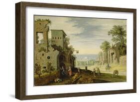 Landscape with Ruins and View of a Town, Ca. 1620-Marten Ryckaert-Framed Giclee Print