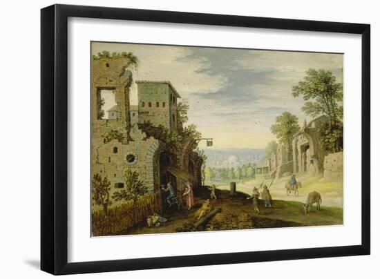 Landscape with Ruins and View of a Town, Ca. 1620-Marten Ryckaert-Framed Giclee Print