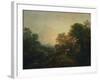 Landscape with Rustic Lovers, Two Cows and a Man on a Distant Bridge, C.1755-59 (Oil on Canvas)-Thomas Gainsborough-Framed Giclee Print