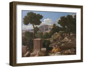 Landscape with Saint John on Patmos, 1640-Nicolas Poussin-Framed Giclee Print