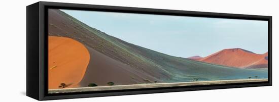 Landscape with sand dunes in desert, Sossusvlei, Namib Desert, Namibia-Panoramic Images-Framed Stretched Canvas