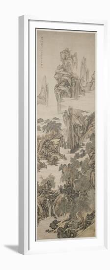 Landscape with Scholar Viewing a Waterfall, 1722 (Ink & Colour on Paper)-Ts'ai Chia (1686-c 1756)-Framed Premium Giclee Print