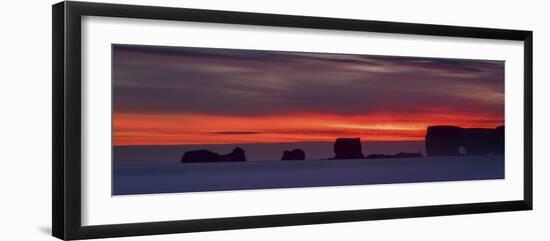 Landscape with sea stacks at sunset, Dyrholaey Peninsula, Iceland-Panoramic Images-Framed Photographic Print