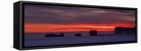 Landscape with sea stacks at sunset, Dyrholaey Peninsula, Iceland-Panoramic Images-Framed Stretched Canvas