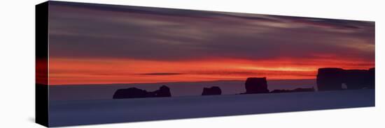 Landscape with sea stacks at sunset, Dyrholaey Peninsula, Iceland-Panoramic Images-Stretched Canvas