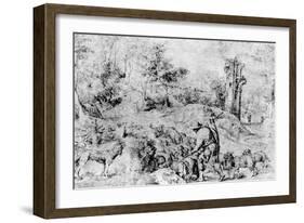 Landscape with Shepherd and Flock, C1520-Titian (Tiziano Vecelli)-Framed Giclee Print