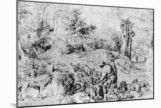 Landscape with Shepherd and Flock, C1520-Titian (Tiziano Vecelli)-Mounted Giclee Print