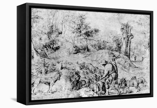 Landscape with Shepherd and Flock, C1520-Titian (Tiziano Vecelli)-Framed Stretched Canvas