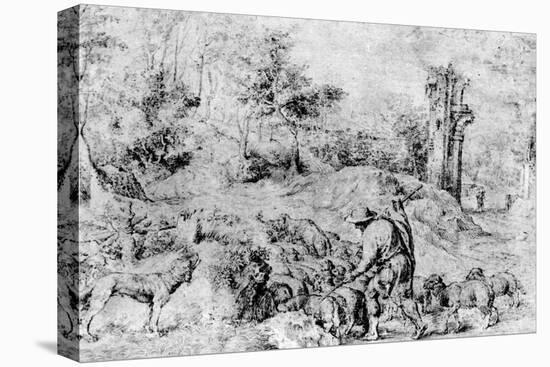 Landscape with Shepherd and Flock, C1520-Titian (Tiziano Vecelli)-Stretched Canvas