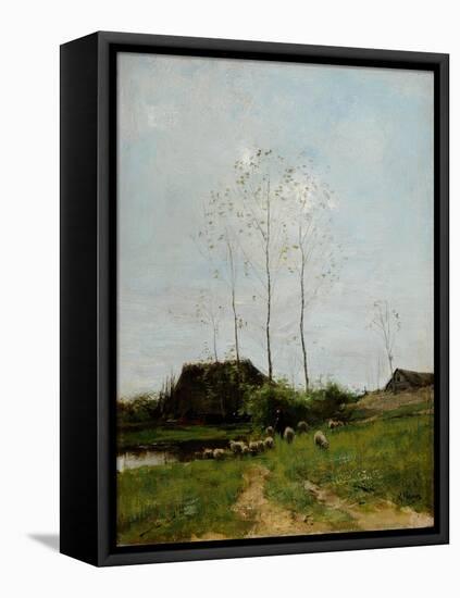Landscape with Shepherd and Sheep-Anton Mauve-Framed Stretched Canvas